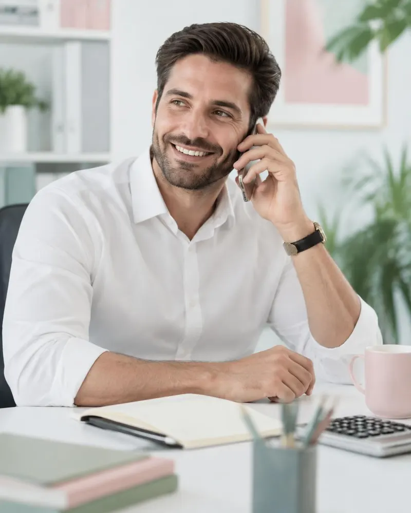 Contador atendendo cliente por telefone